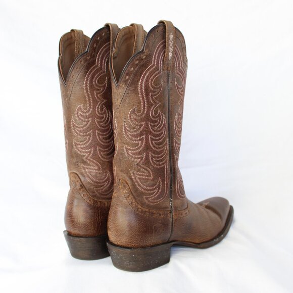 Ariat Round Up Brown leather Western cowboy rodeo equestrian Boots embroidered 8 - Picture 5 of 9